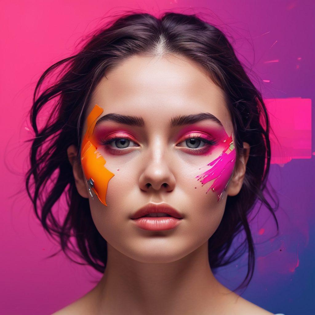 A visually striking collage featuring abstract representations of facial expressions and sensual silhouettes blended among digital screens. Include vibrant colors and fluid designs to capture the essence of explicit content in a modern setting. Showcase diverse individuals in artistic poses to emphasize inclusivity and self-expression. Create a dynamic background that reflects the fast-paced nature of media consumption. Incorporate elements of technology like pixels and glitch effects. super-realistic. bold colors. digital art.